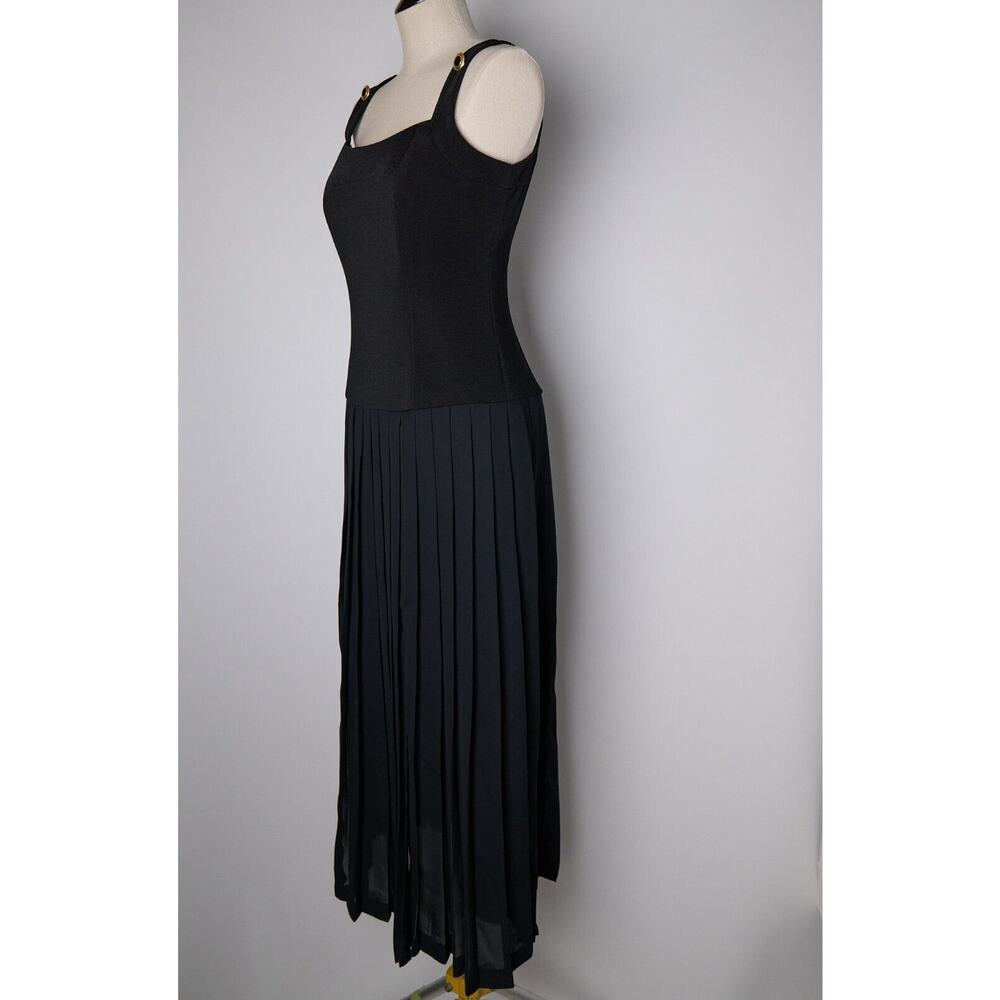 VTG Joseph Ribkoff Maxi Dress Sz 6 Black Fit & Flare Pleated Deadstock 90s Gala - Picture 12 of 16